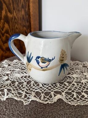 Vintage Louisville Stoneware Ceramic Pitcher with Blue Detail Kentucky